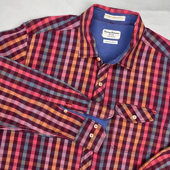 Tommy Bahama Shirt Men Large Plaid Island Modern Fit Long Sleeve Pocket Preppy - Picture 1 of 15
